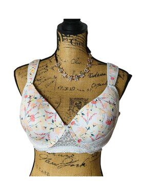 Jessica Simpson 40C Bra Floral Lace Underwire White Padded T-Shirt Comfy Everyda